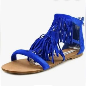 Steve Madden 💙 ‘Favorit’ blue suede fringe sandals Sz 7.5
